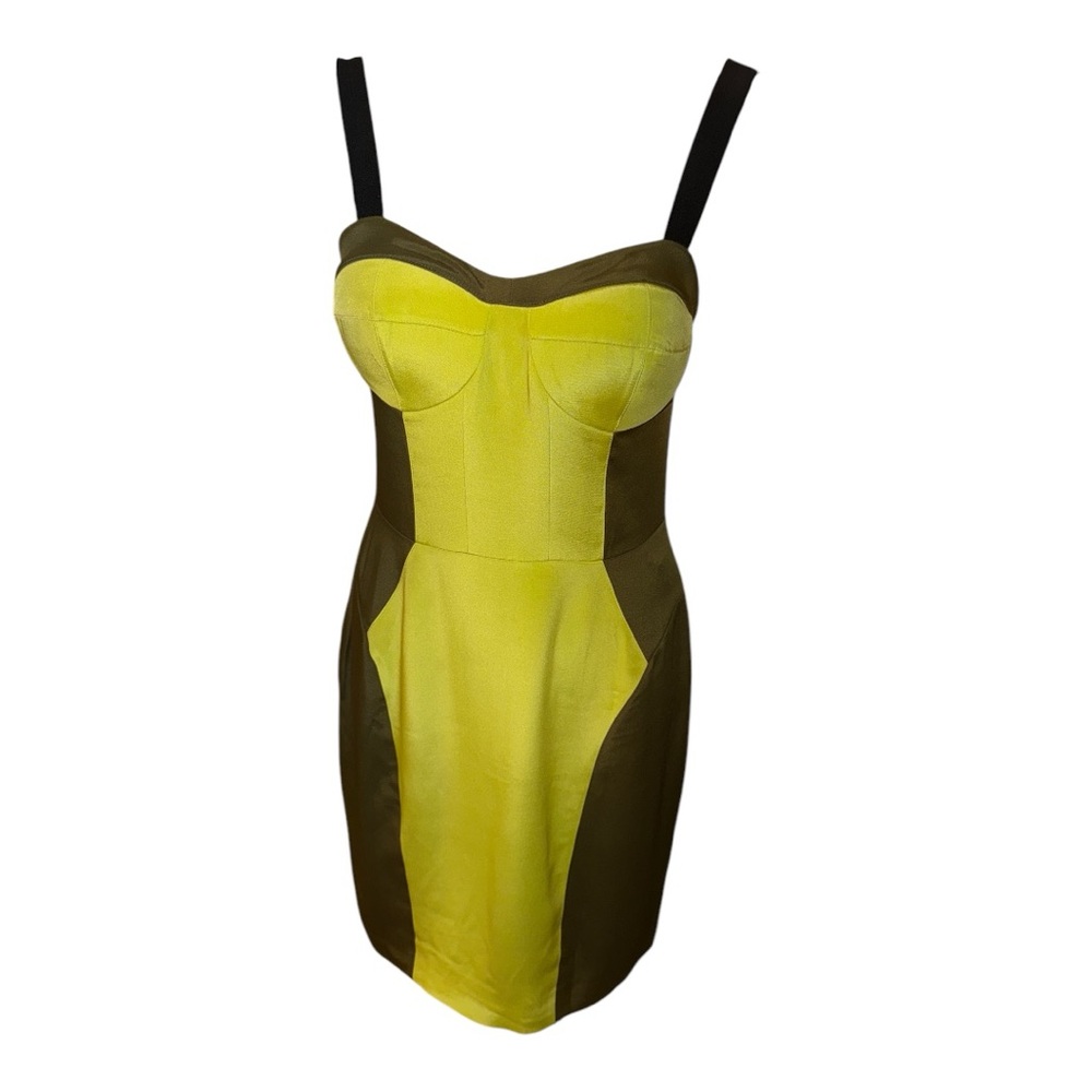 Rebecca Minkoff Colorblock Bustier Mini Dress – Chartreuse & Olive